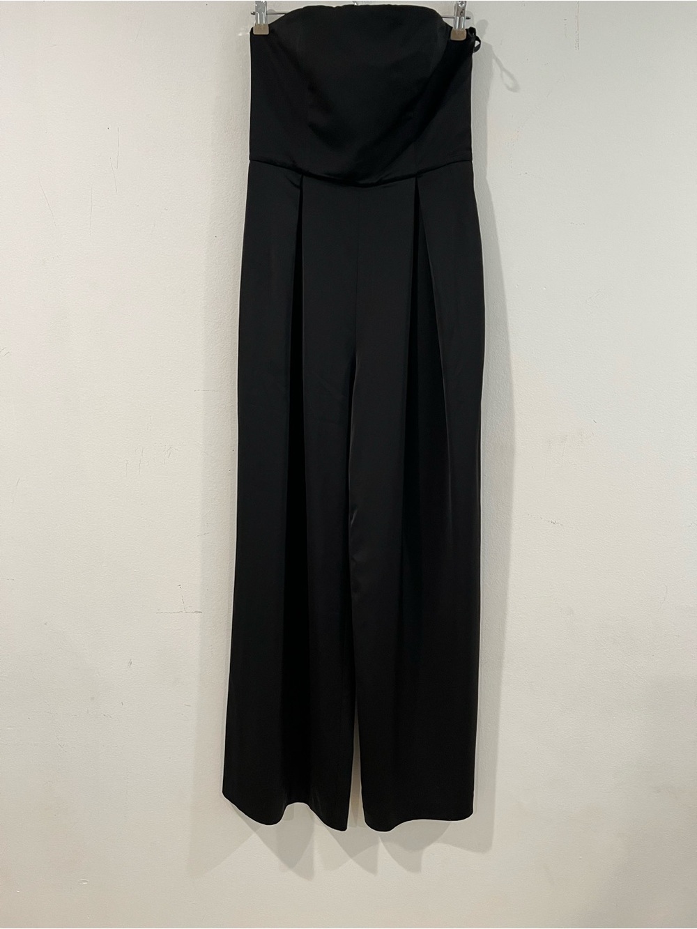 NBD Strapless Wide-Leg Jumpsuit in Black Satin fabric  S